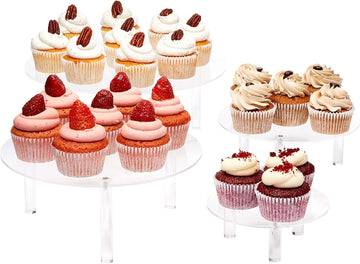 4-Piece Round Acrylic Cake Stand Set - Versatile Dessert Display - Customizable Multi-Tier Buffet Risers - Easy-Store - Set of 4