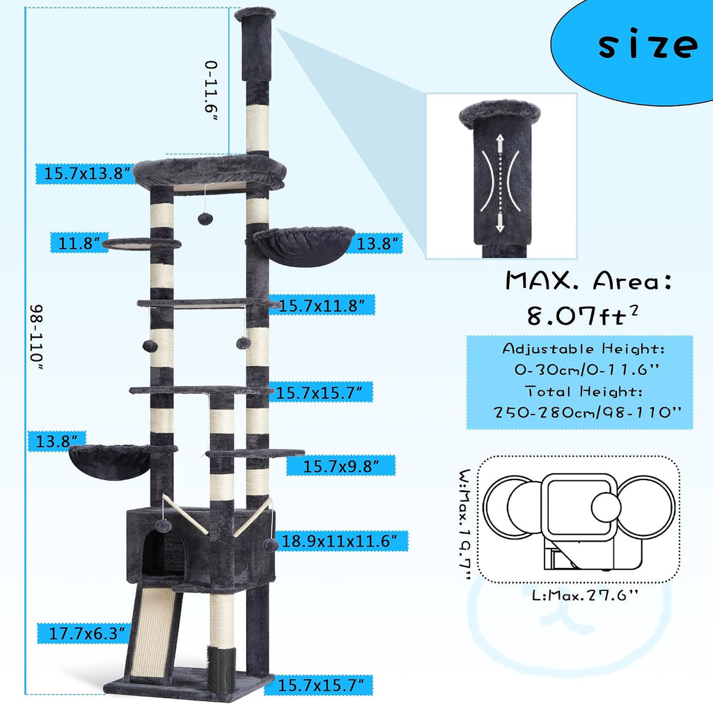 Cat Tree Tower, Adjustable Height, Floor to Ceiling