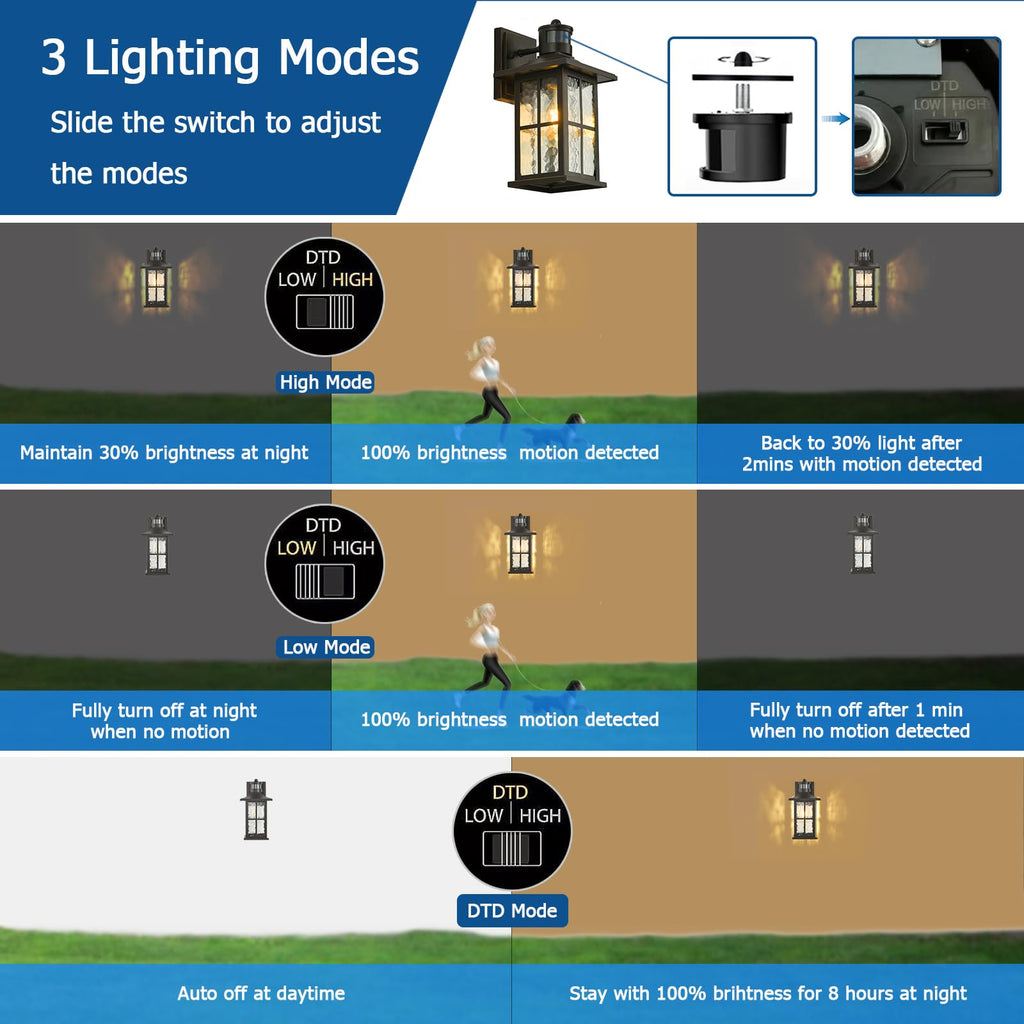 Motion Sensor Porch Light Black Dusk to Dawn Outdoor Wall Lantern