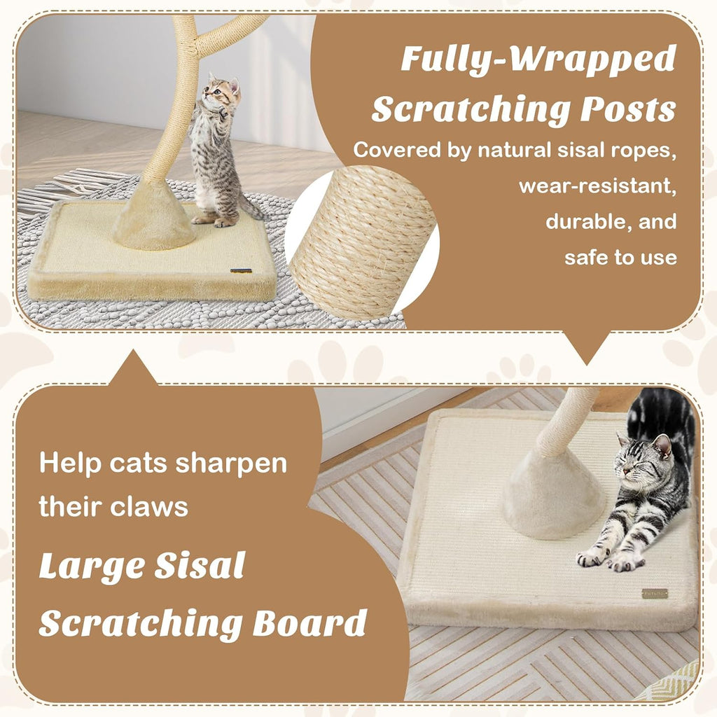 70" Tall Cat Tree, Cat Tower with Scratching Posts and Board, Multi-Level Cat Tower for Large Cats 20 lbs+ with 3