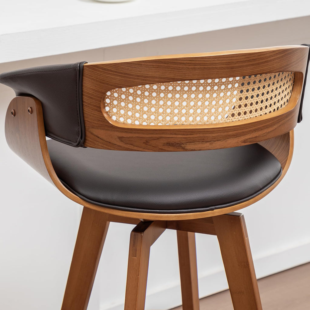 Walnut Bar Stools, 29.5 inch Mid Century Bar Stools with Curved Back