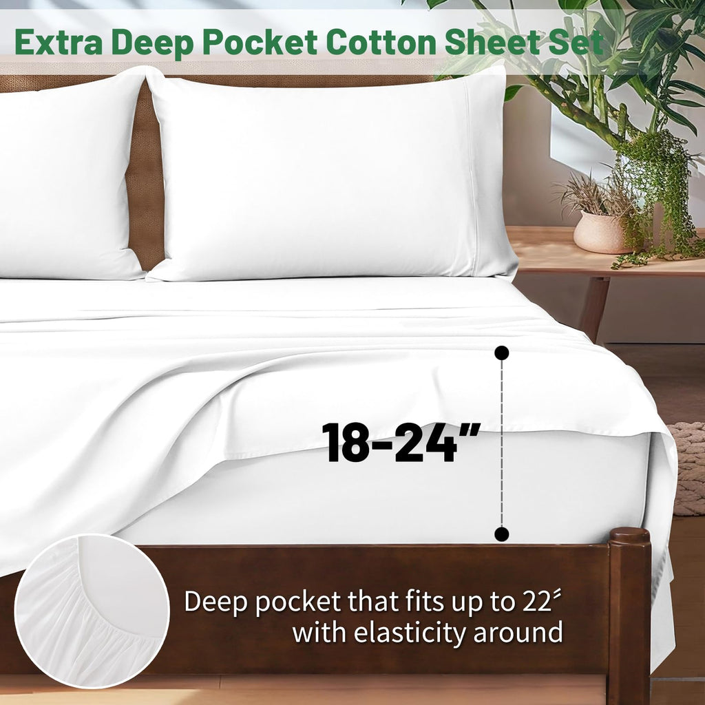 Extra Deep Pocket California King Sheets 18-24 Inch 100% Egyptian Cotton 1000 Thread Count Sateen Weave Soft