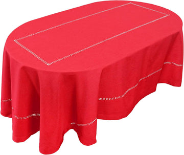 Solid Color Double Hemstitched Dining Tablecloth (Red, Oval 60x84 inches)