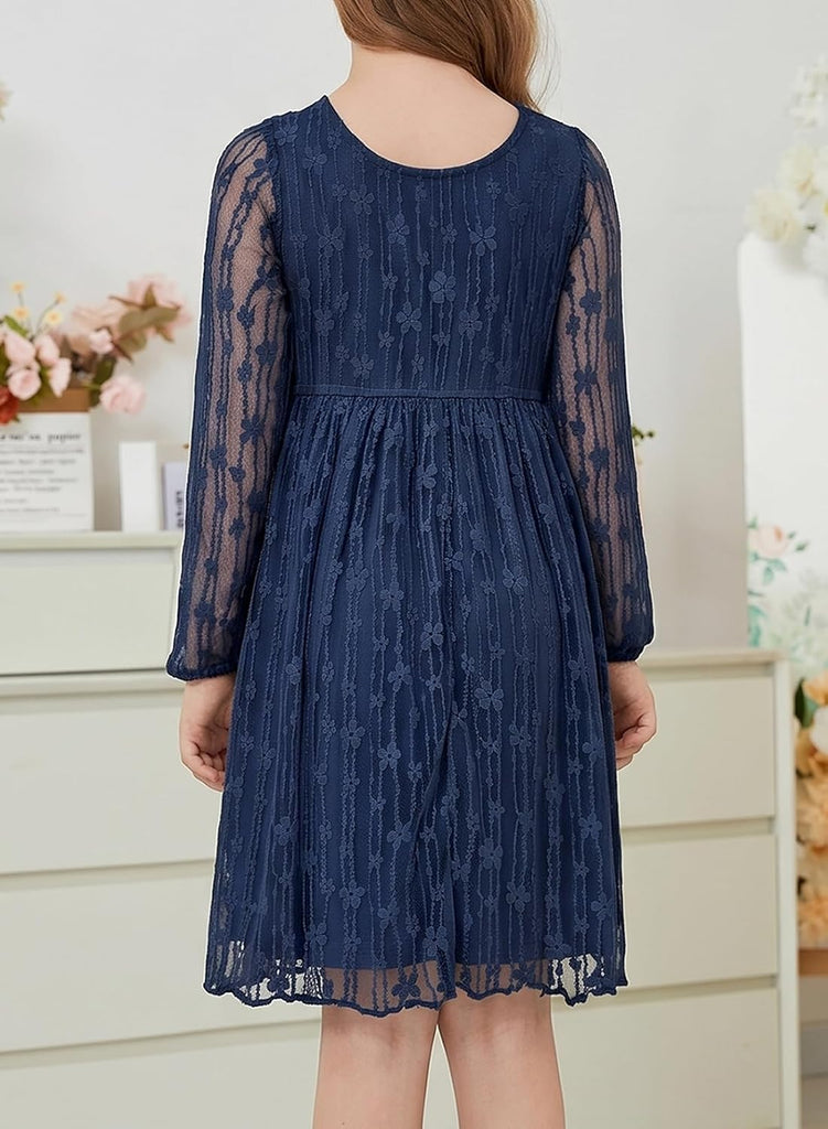 Girls Fall Long Sleeve Lace Dresses Semi Formal Party