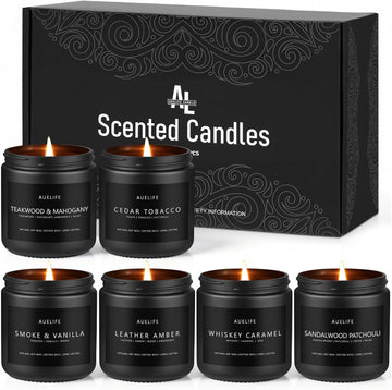 Scented Candles, 3.5oz Natural Soy Wax Candles Gift Set,Each 25H Burn, Aromatherapy Candles for Men - Set of 6