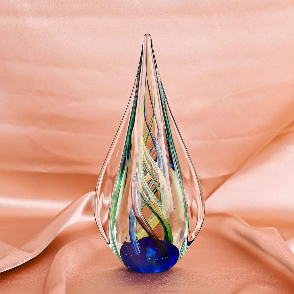 9" Tall Sculpture Hand Blown Glass Decor, Paperweight Desk, Modern Glass Art Figurines Mediterranean Beach House