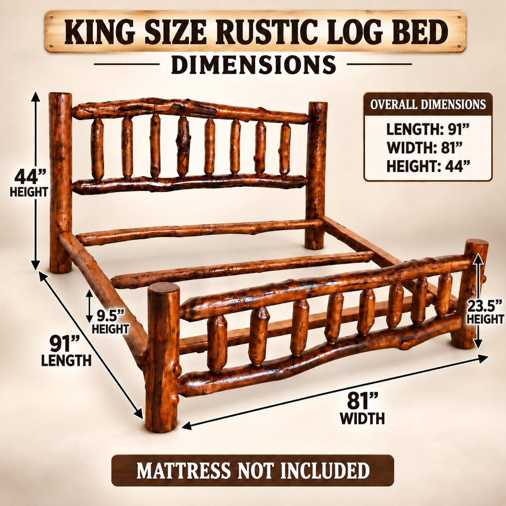 Amish USA Made Rustic Log Bed Colorado Aspen Solid Wood Walnut Bedroom