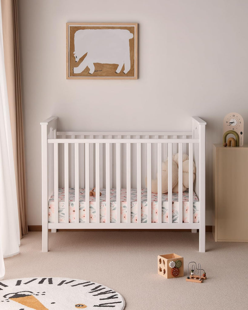 2-Pack Baby Crib Sheets for Girls 52x28 (Pink+Floral)