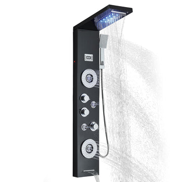 AlenArt Shower Panel Tower System Rainfall Waterfall Shower Head with Body Jets Stainless Steel Rain Massage System