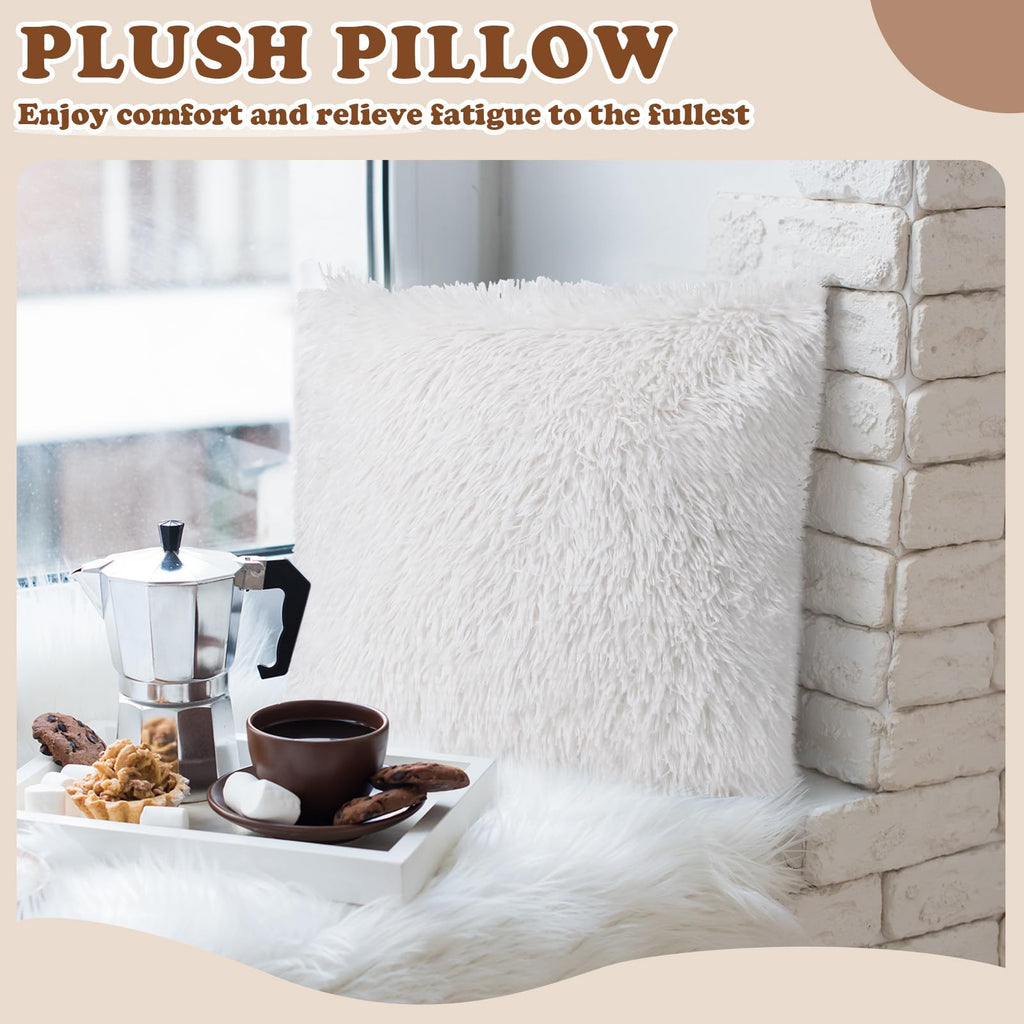 6 Pcs Fluffy Throw Pillow Covers Faux Fur, White