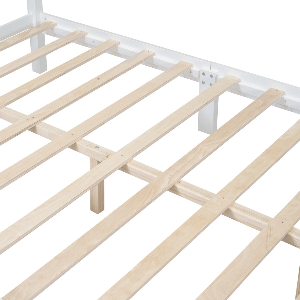 Retro Wood Bed Frame Retro French Country Design, Solid Pine, No Box Spring Needed, 500LBS Capacity, Easy