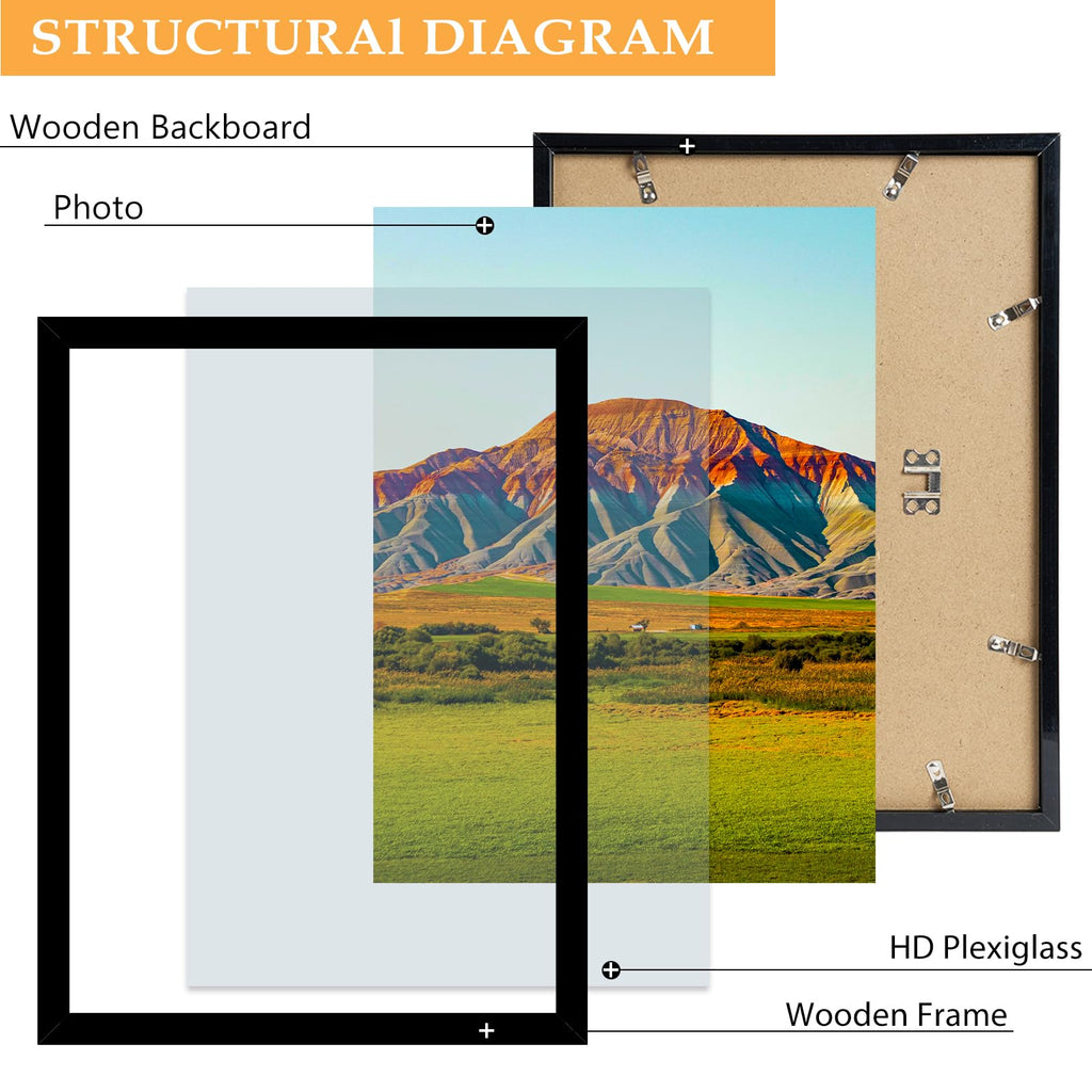 Wood 15x21.25 Puzzle Frame Black for Wall Hanging, 15 x 21.25 Picture Frame Poster Photo Frame for Wall Horizontally