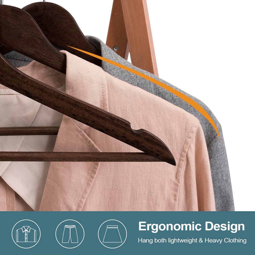 Solid Wooden Hangers 20 Pack, Wood Suit Hangers with Extra Smooth Finish, Precisely Cut Notches and Chrome Swivel