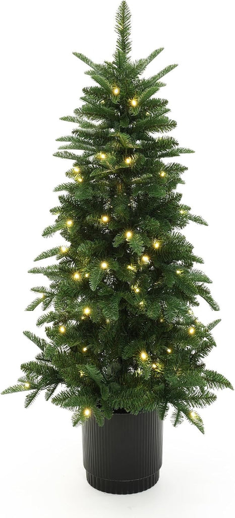 LuxenHome 4.5FT Prelit Slim Potted Christmas Tree