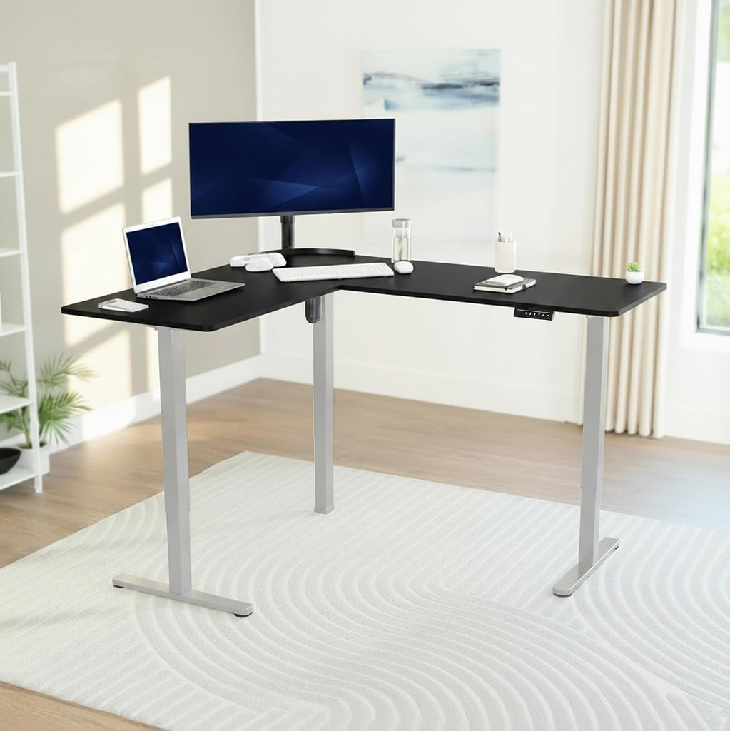 Black 63 x 55 in Corner Standing Desk, DESK-E3CTGB | Electric, Holds 225 lbs, Reversible L-Shaped Table, Sit Stand