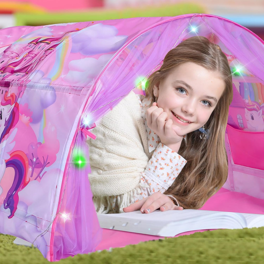 Unicorn Bed Tent Kids Twin Tent Reading Corner Castle Playhouse