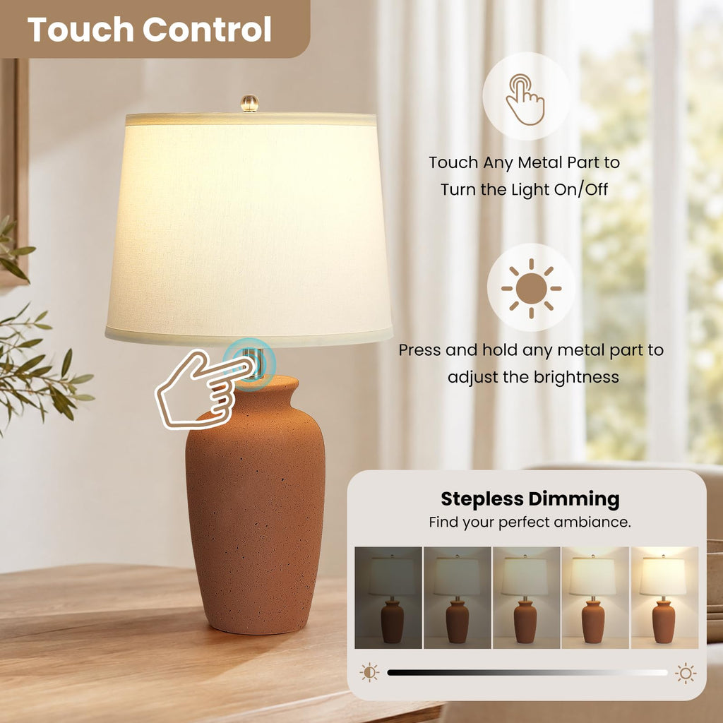 Ceramic Table Lamp, Terracotta Touch Dimmable Bedside Lamp