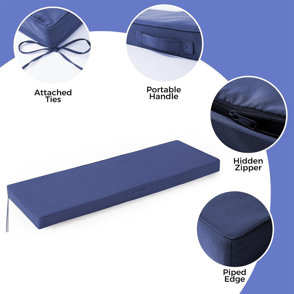Outdoor Bench Cushion Waterproof, 48x18x3 Inch, Navy Blue | Fade Resistant Bench Cushion for Outdoor Furniture, With