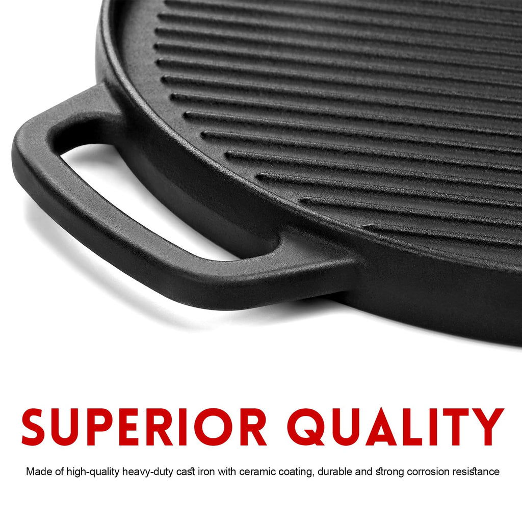 Reversible Cast Iron Griddle for Stove Top, 12" Round Griddle Pan