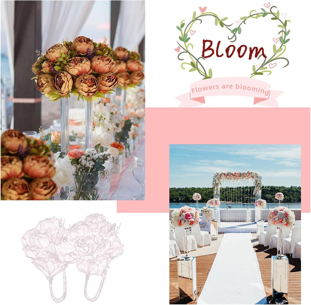 Bunches Artificial Silk Peony Vintage Flower Bouquet for Party Home Table Centerpieces Wedding Decoration (Coffee) - Set of 2