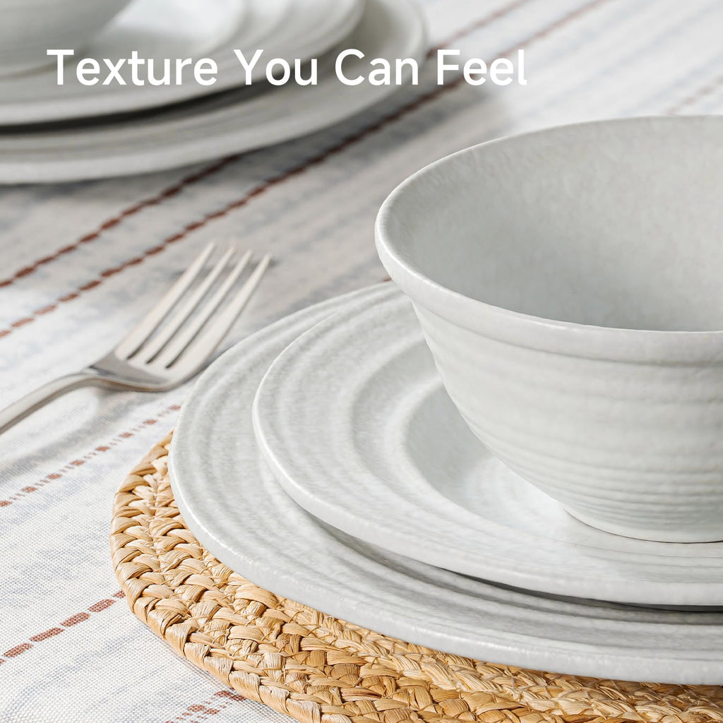 Handmade Stoneware Dinnerware Set, 24-Piece Matte White for 8