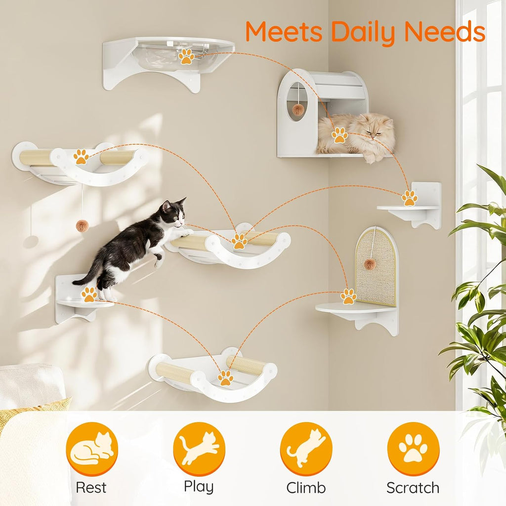 Wood Cat Wall Shelves for Large Cats, Wall-Mounted Cat Shelves and Perches, Cat wall Furniture Set with Cat House