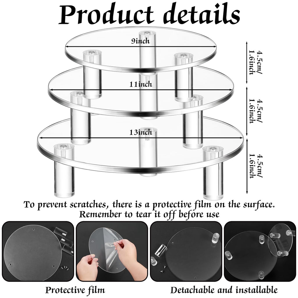 3 Pcs Round Acrylic Display Riser Clear (9'', 11'', 13'')