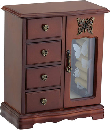 Solid Wood Jewelry Box for Women Brown