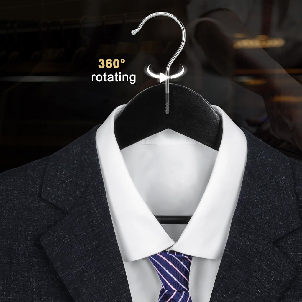 Wooden Coat Hangers 30 Pack, Black Wood Suit Hangers, 360° Swivel Hook and Non-Slip Shoulder Notches for Camisole