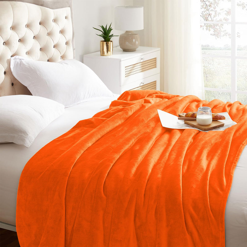 Super Soft Fall Throw Blanket Premium Silky Flannel Fleece Twin Size Orange Microfiber Lightweight Blanket All Season