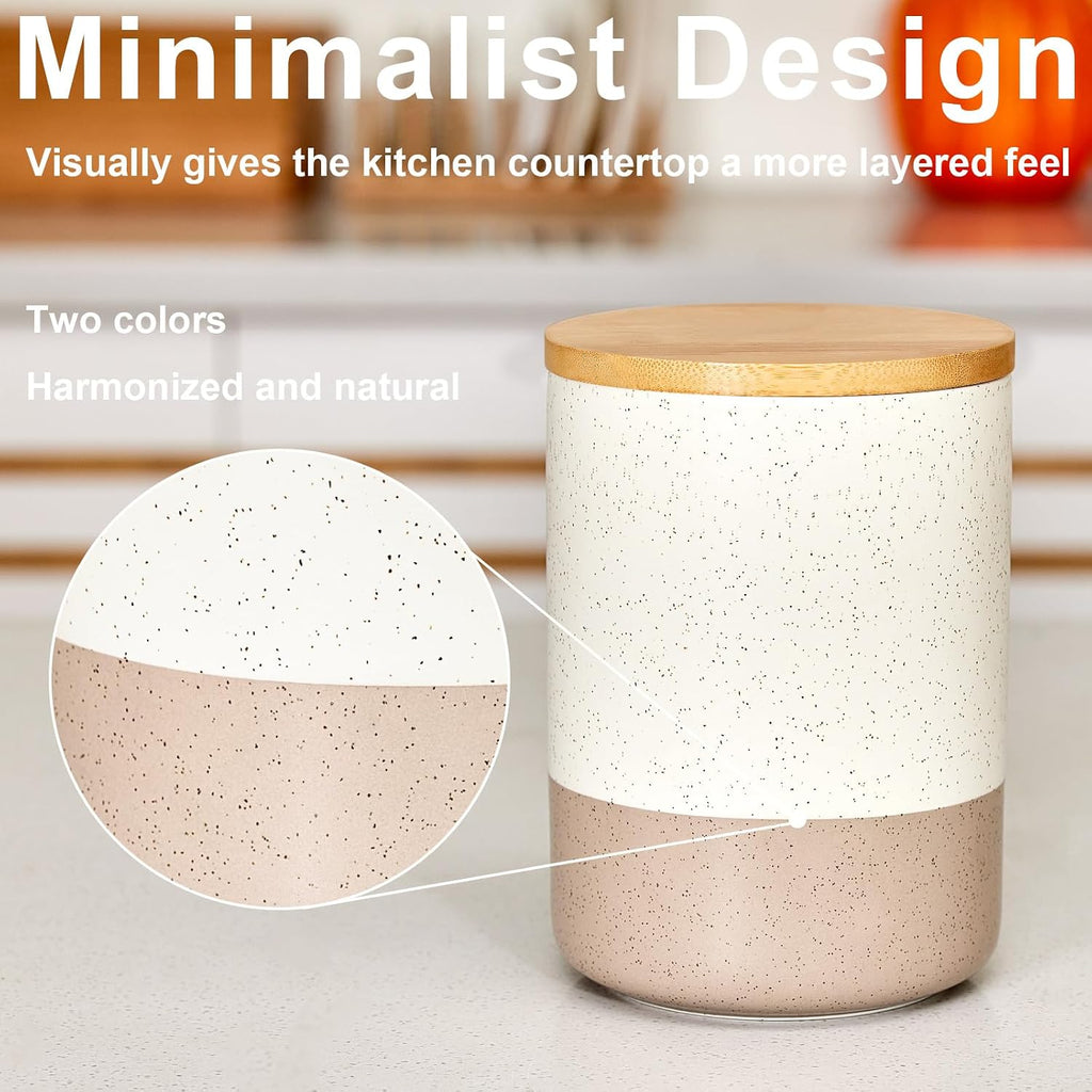 Canisters Sets Countertop Ceramic Kitchen Canisters Food Storage Jar with Airtight Wood Lids & Spoons & - Set of 4