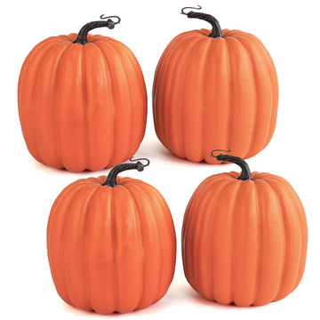 6 Inch Large Artificial Pumpkins, 4PCS Big Orange Faux Foam Harvest Pumpkins for Fall Autumn Thanksgiving Seasonal