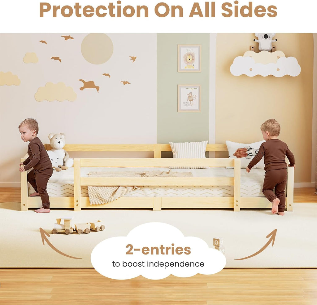 Toddler Floor Bed with Wood Slats, Montessori Floor Bed Frame for Kids