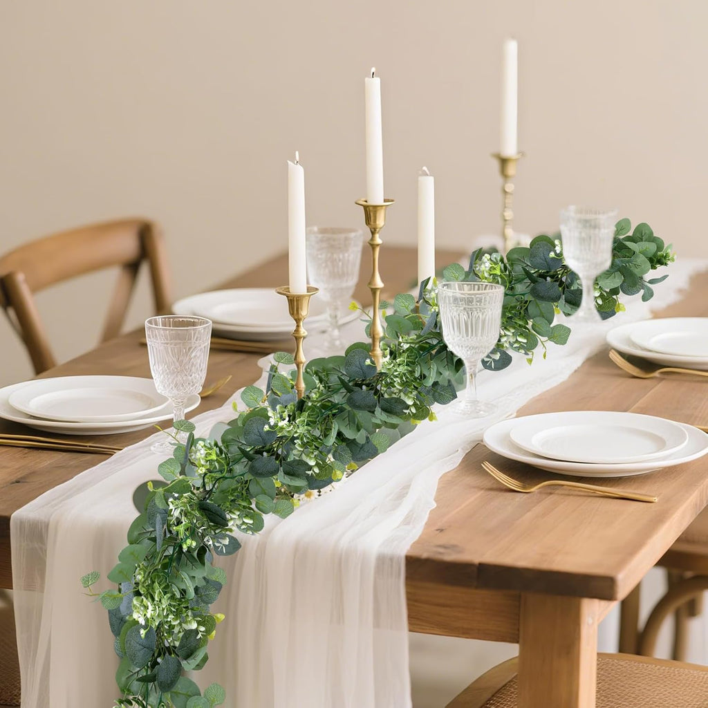 Artificial Eucalyptus Leaf Garland, 5.9ft Faux Greenery Garland Fake Eucalyptus Wreath Vines for Centerpiece - Set of 6