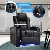 Home Theater Seating Top Grain Nappa Leather Recliner Chair Dual Power Movie Gaming Sofa Electric Headrest with Tray