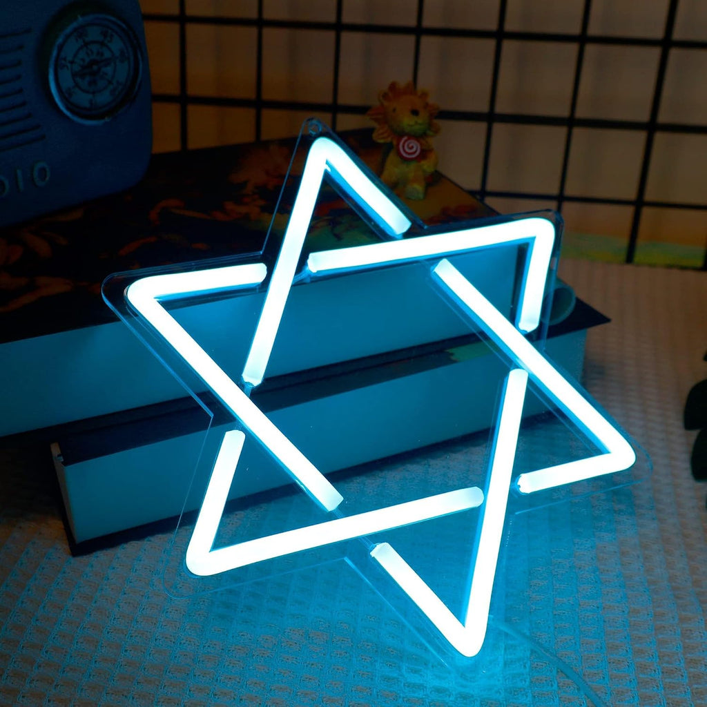 Star of David Neon Sign, Hanukkah Decoration Jewish Star Blue Neon Light, LED Wall Decor, Housewarming Birthday Gifts