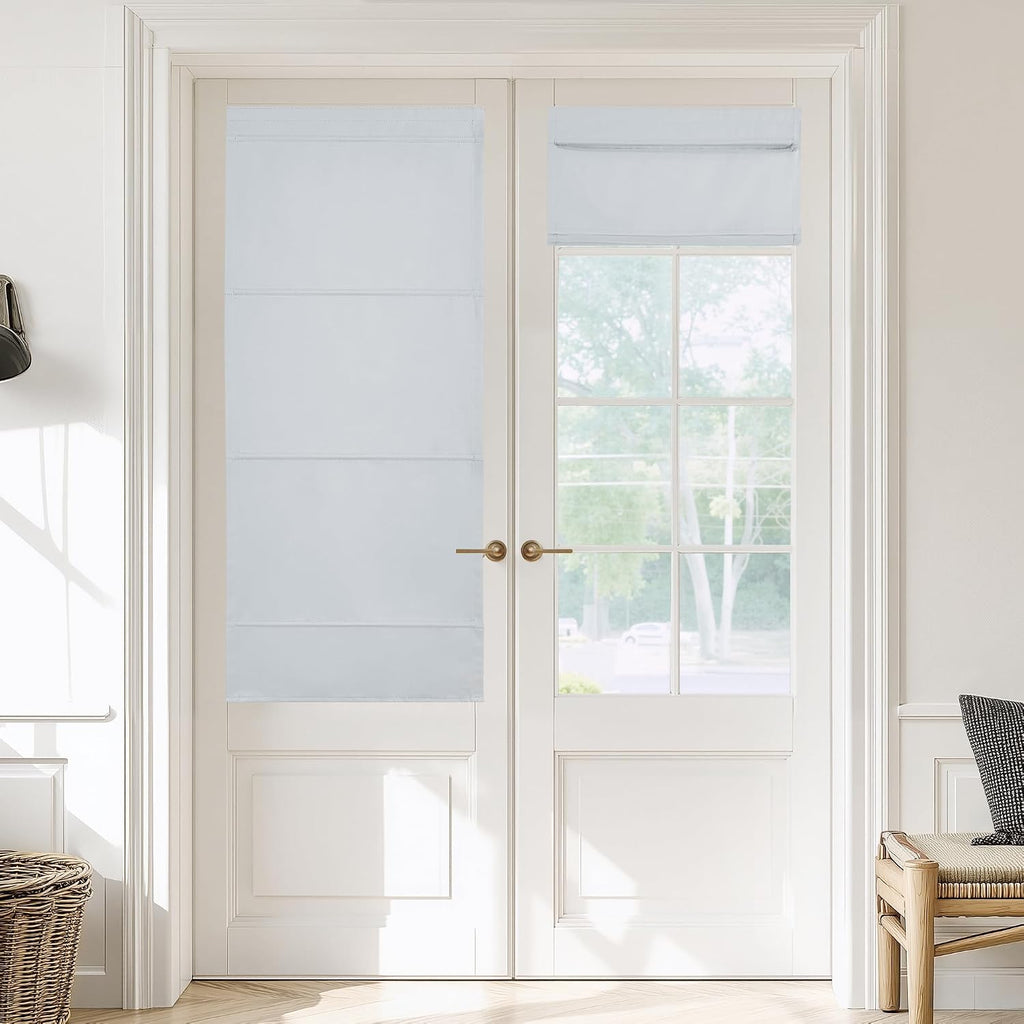 Natural Blackout Roller Shades, No Drill Cordless Door Blind - Greyish White (Pack of 1)