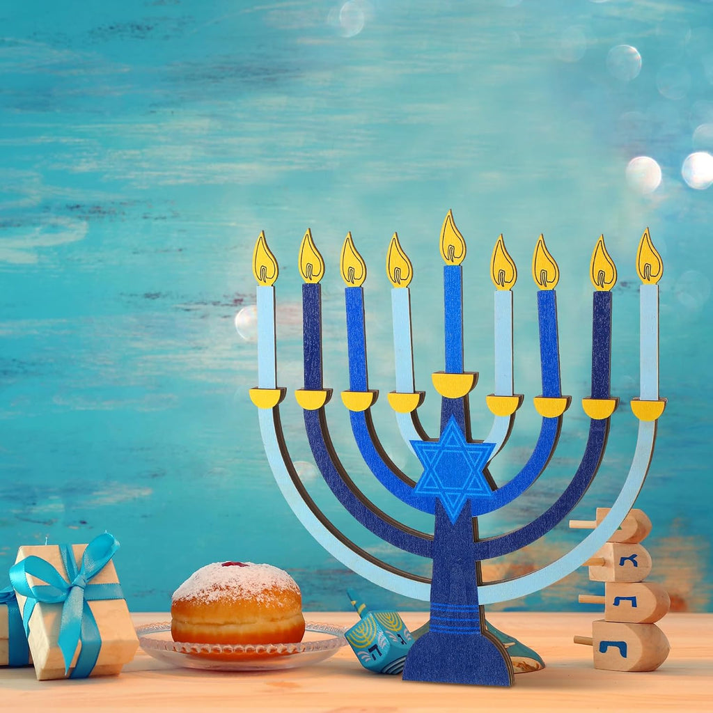 Hanukkah Candle Holder Chanukah Wooden Decorations with Removable Candles for Kids Jewish Holiday Table Centerpiece - Set of 9