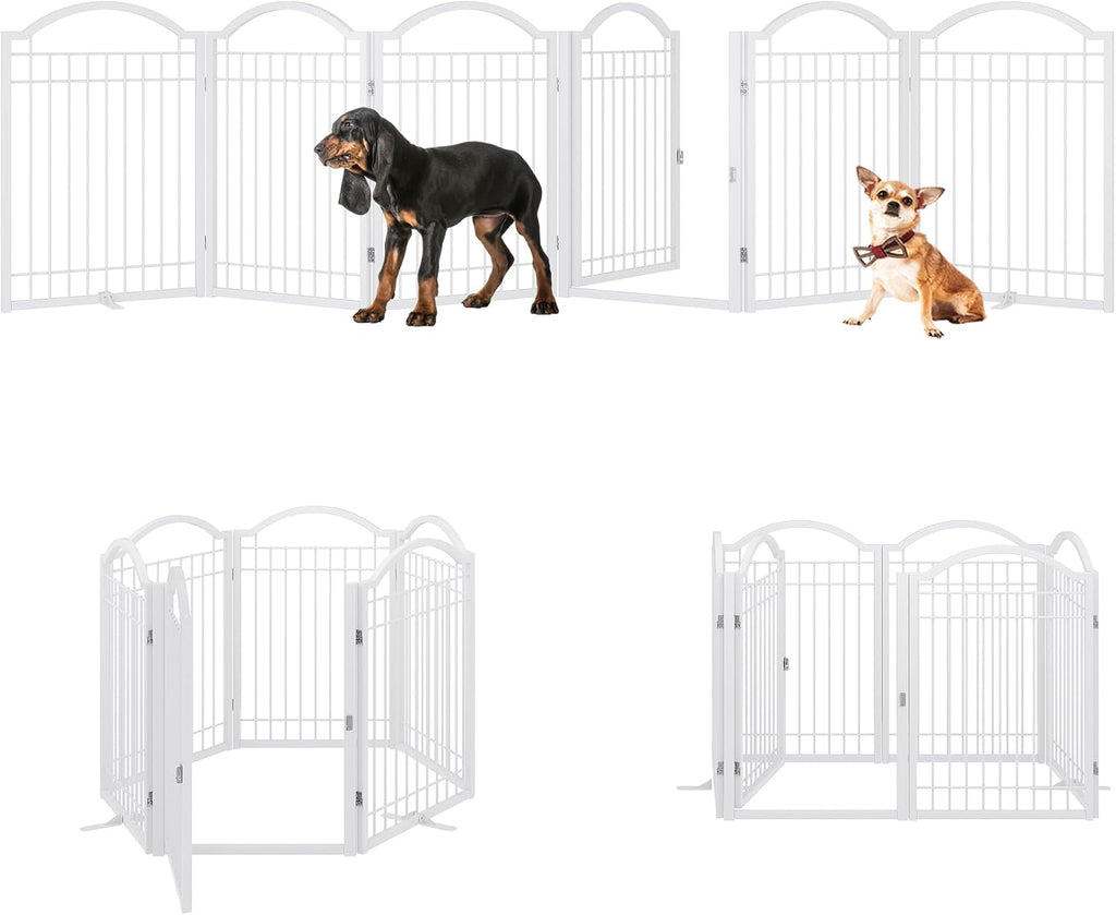 Metal No-Assembly Freestanding Dog Gate with Door Walk Through, Extra Wide 144", Extra Tall 32" Pet Gate, Accordion