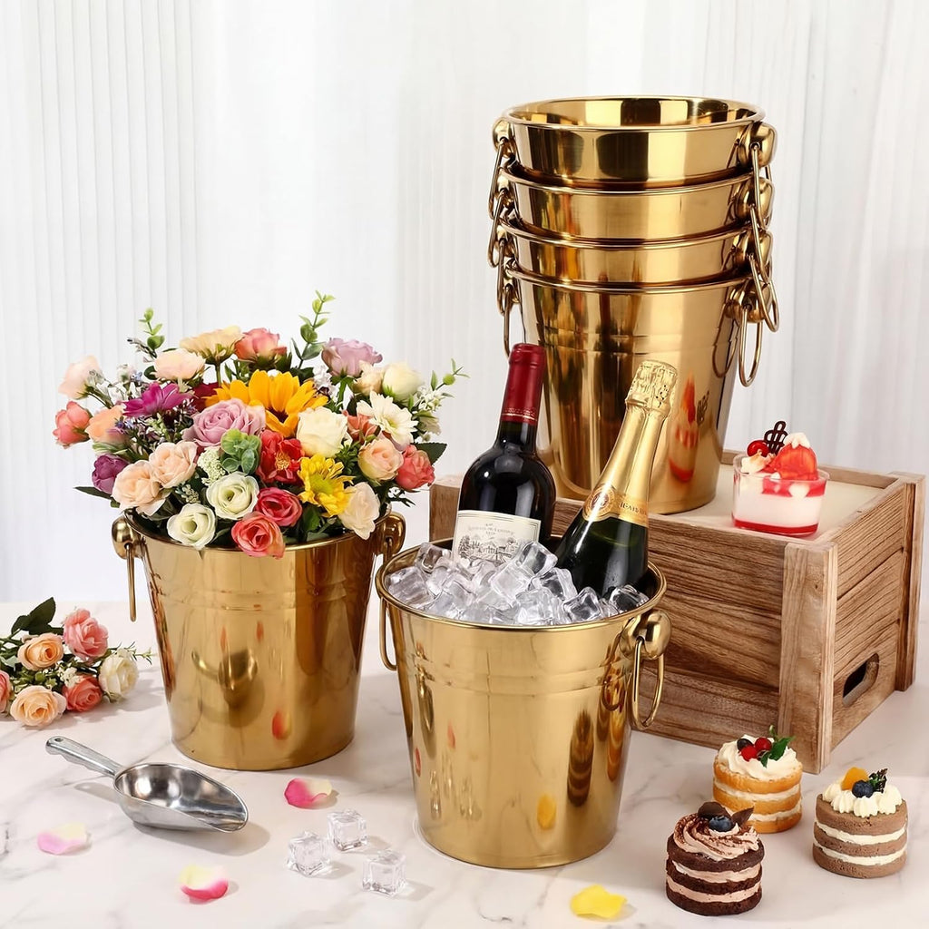 3.3 Qt / 3 L Champagne Ice Buckets Stainless Steel Ice Bucket with Handles,Drink and Wine Chiller Great Bar - Set of 6
