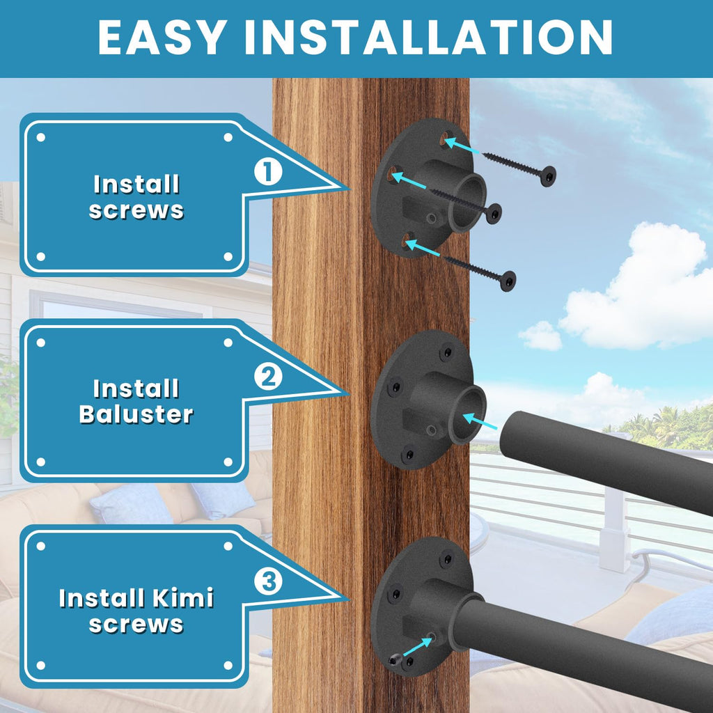 6 Foot x 1-inch Round Horizontal Bar Baluster for Stair Remodel- Wrought Iron Hollow Staircase Metal Spindles for