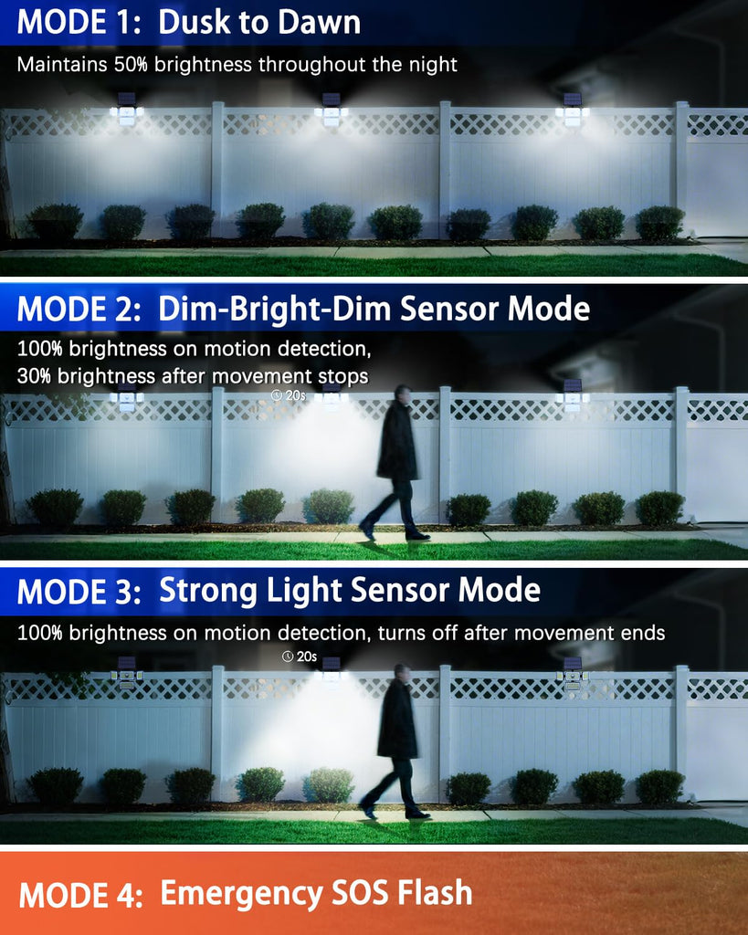 Solar Outdoor Lights Motion Sensor 288 LED Solar Security Lights with Remote Control IP67 Waterproof 4 Heads