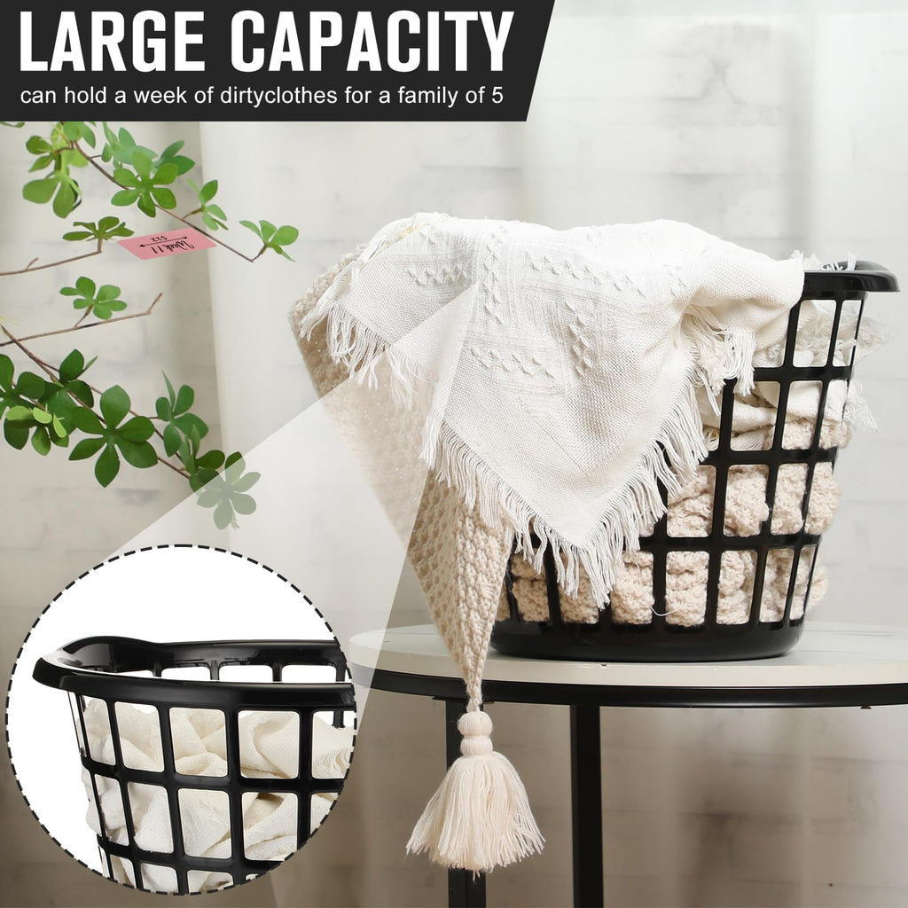 8 Pcs Black Plastic Round Laundry Baskets with Easy Carry Handles