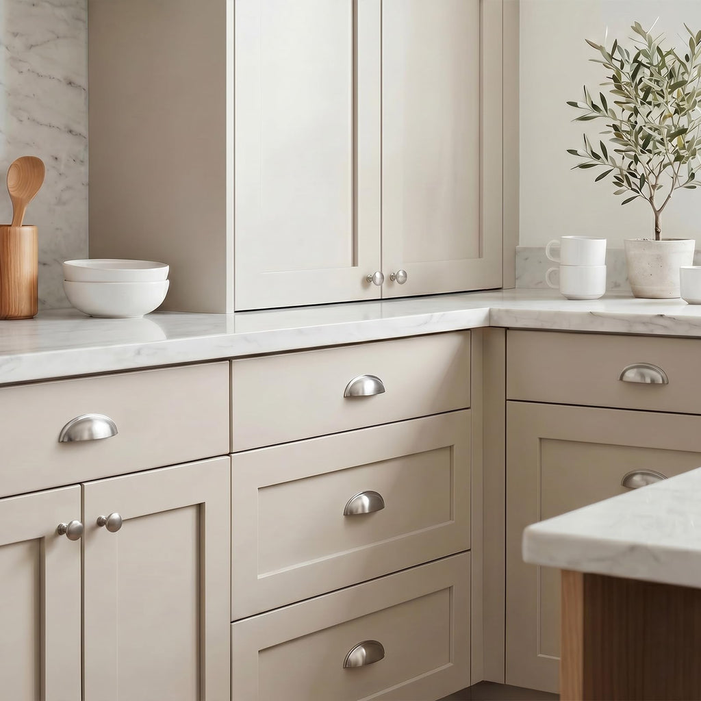 Light Brushed Nickel Bin Cup Pulls, Silver Cabinet Handles 3 inch 10 Pack, Cup Drawer Pulls Dresser Pull Kitchen