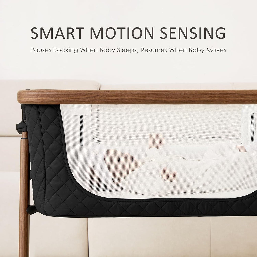 Electric Baby Bassinet, Auto Rocking Bedside Sleeper, 6 Heights with Mattress, Washable Sheet, Remote Control, 5