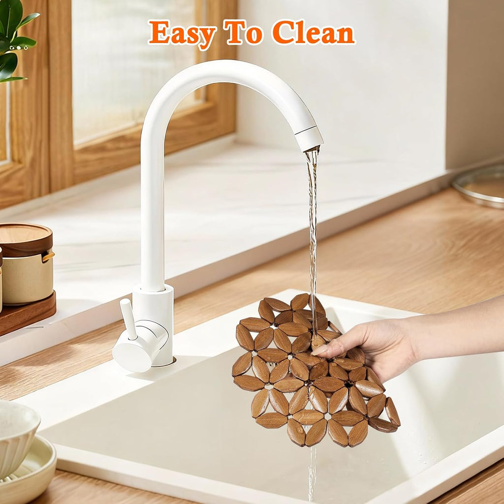 Bamboo Trivet Mat for Hot Dishes, 6.5/8.3/10 Inch Heat Resistant Hot Pads Trivets, Hot Pad to Protect Your - Set of 9