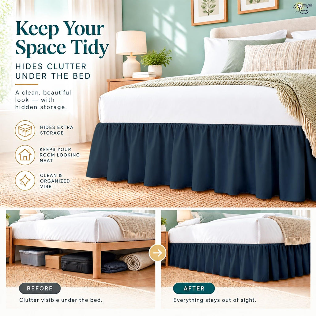 Queen Size Ruffle Bed Skirt 16 Inch Drop, Navy Blue
