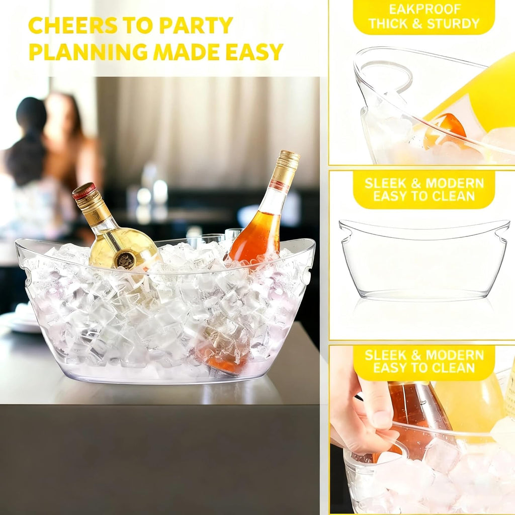 2-Pack 5.5L Ice Bucket for Parties, Portable Drink Bucket for Cocktail Bar, Extra Large Clear Beverage Tubs - Set of 2