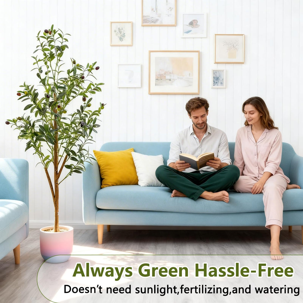 4Ft Artificial Olive Tree with Moss & Basket - Indoor Tall Faux Olive Tree in Planter, Large Fake Olive Silk Tree