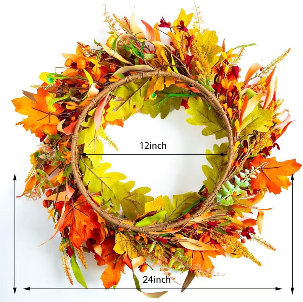 24 Inch Fall Wreaths for Front Door, Autumn Harvest Wreath with Sunflowers